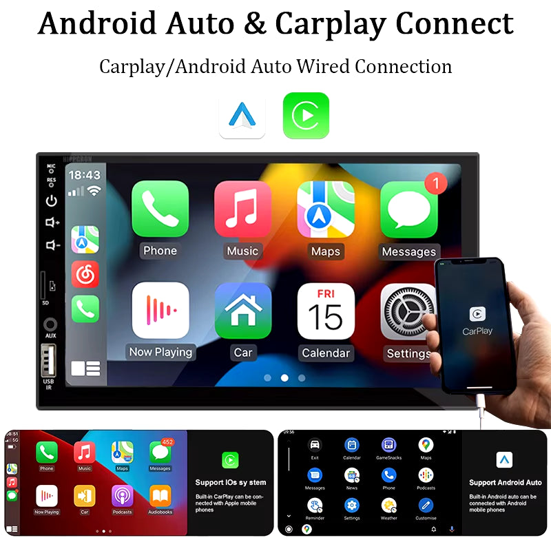 7“ Car Radio 1 Din Carplay Android Auto Multimedia Player HD Touch Screen FM AUX Input Bluetooth Mirrorlink Universal Autoradio