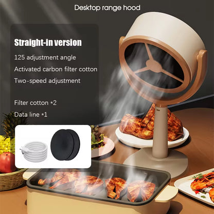 Portable Desktop Range Hood Adjustable Angle Extractor Exhaust Cooker Small Ventilator Big Suction for Smoking Home Kitchen BBQ