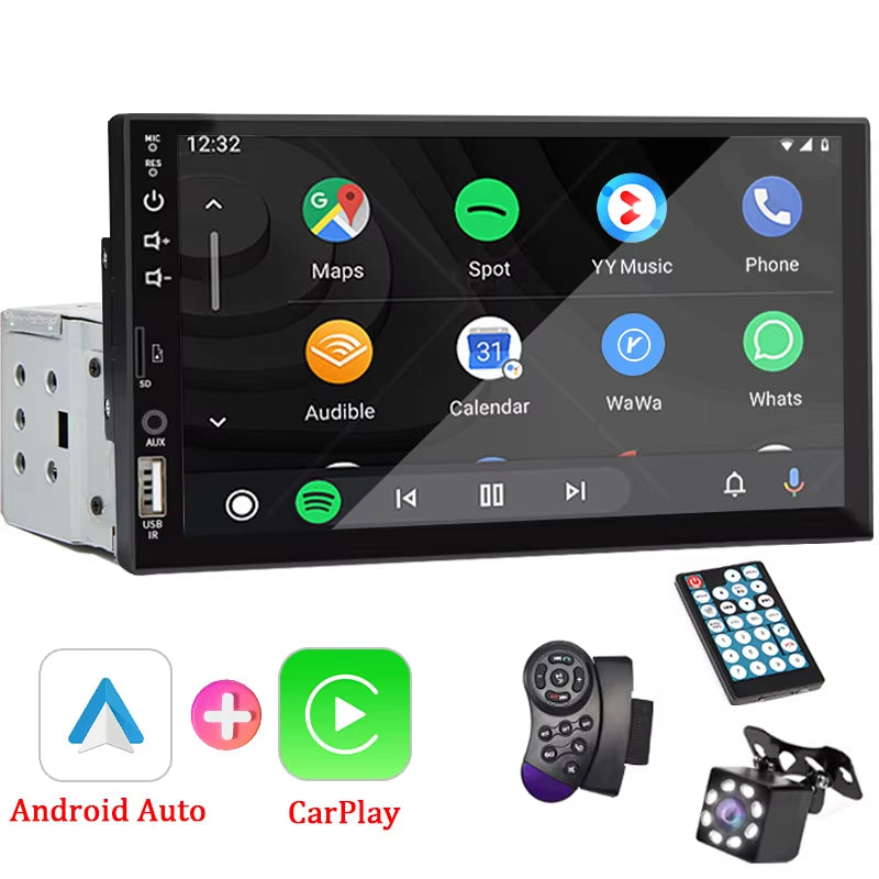 7“ Car Radio 1 Din Carplay Android Auto Multimedia Player HD Touch Screen FM AUX Input Bluetooth Mirrorlink Universal Autoradio