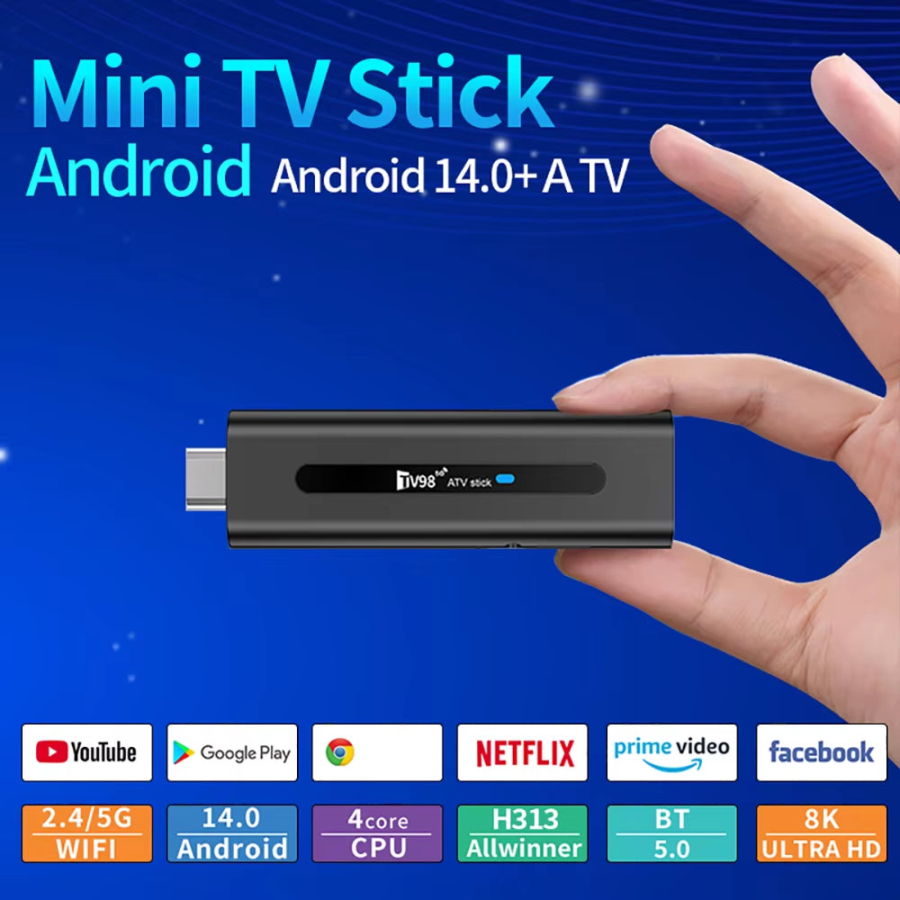 Mini TV Stick Android 14 Support 8K Video 4K Wifi 2.4G/5G Allwinner H313 Quad Core Cortex A53 Voice Remote Smart TV Box