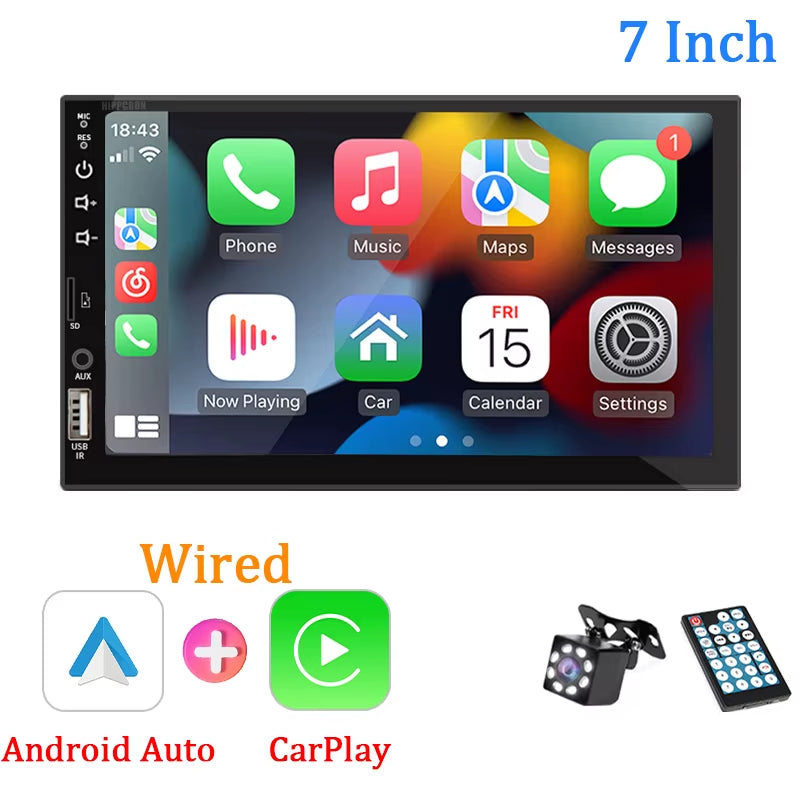 7“ Car Radio 1 Din Carplay Android Auto Multimedia Player HD Touch Screen FM AUX Input Bluetooth Mirrorlink Universal Autoradio