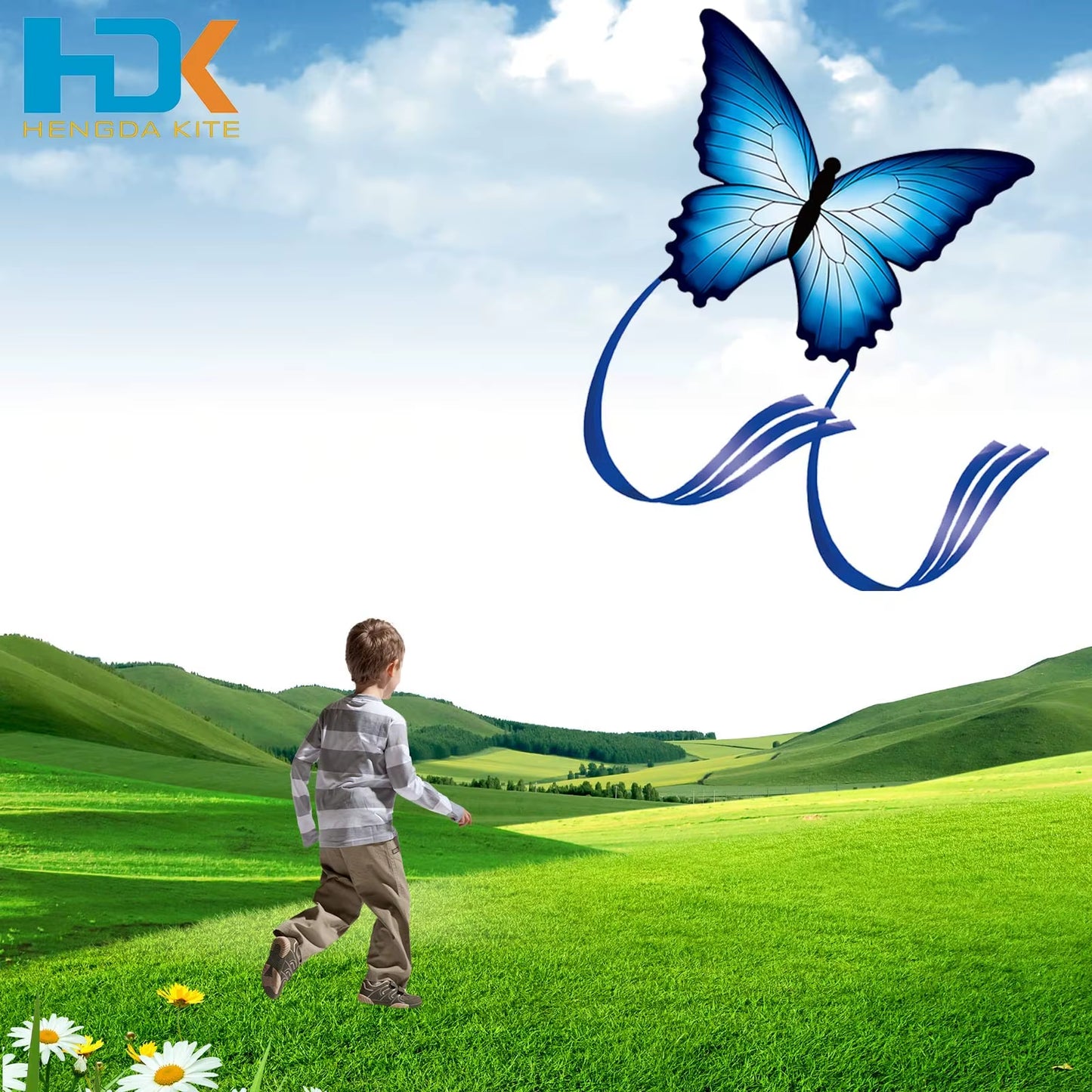 Large135Cm Blue Butterfly LED Kite Single Line Bird Kites for Children Adults Outdoor Fun Animal Toy with Hand Line Factory