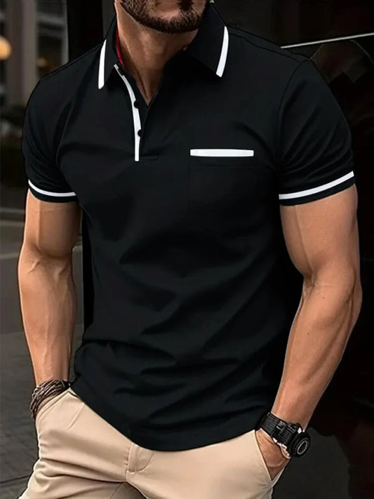 Men'S Casual Fashion Solid Color Short Sleeve Top Lapel Men'S Short Sleeve T-Shirt Casual Fashion Solid Color Top Short Sleeve