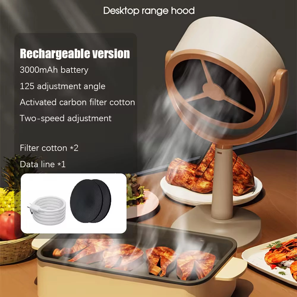 Portable Desktop Range Hood Adjustable Angle Extractor Exhaust Cooker Small Ventilator Big Suction for Smoking Home Kitchen BBQ