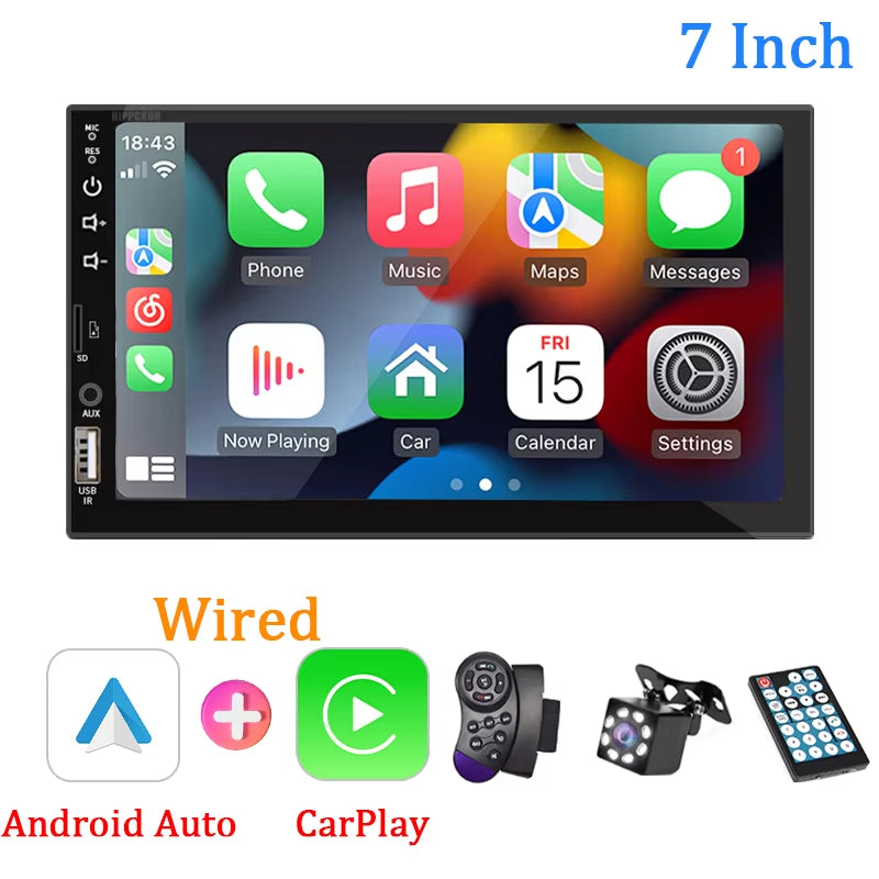 7“ Car Radio 1 Din Carplay Android Auto Multimedia Player HD Touch Screen FM AUX Input Bluetooth Mirrorlink Universal Autoradio