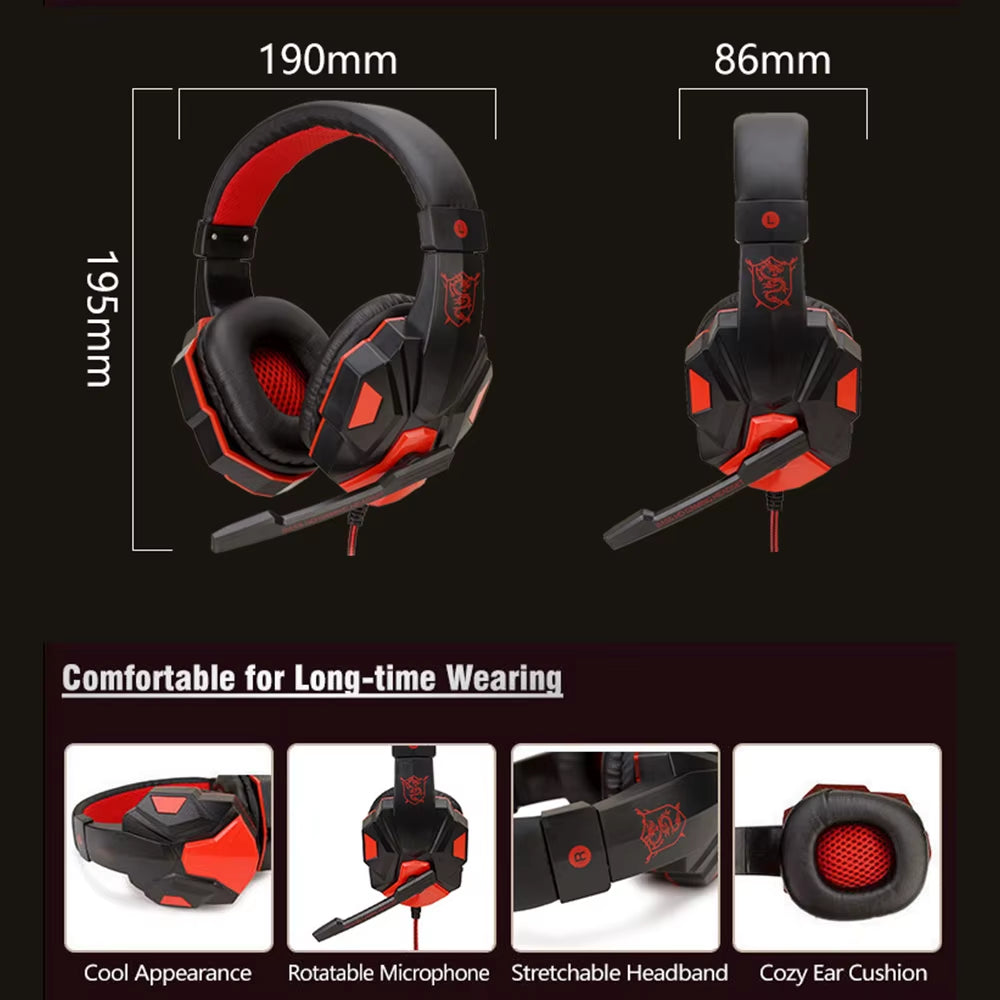 New Gaming Headset Headphones with LED Light Mic Stereo Earphones Deep Bass for PC Computer Gamer Laptop Auriculares for PS4 Xbo